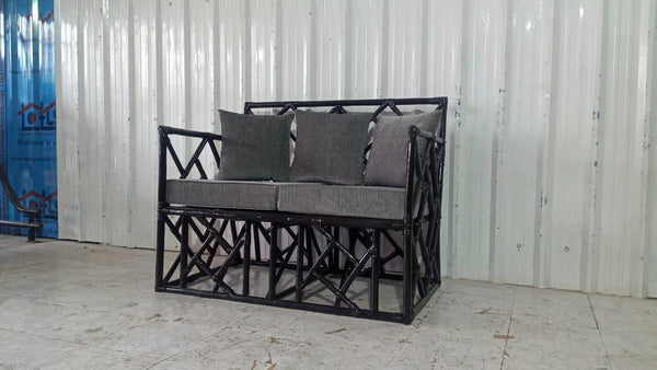 IRA 2-Seater Black Sofa Set Day Bed | Wooden Sofa for Living Room, Bedroom, Hotels & Resorts | Indoor & Outdoor Furniture | Durable Rattan Wicker Design
