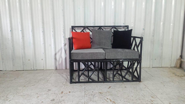 IRA 2-Seater Black Sofa Set Day Bed | Wooden Sofa for Living Room, Bedroom, Hotels & Resorts | Indoor & Outdoor Furniture | Durable Rattan Wicker Design