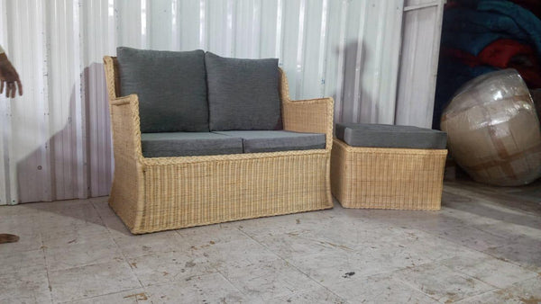 IRA 2 Seater Wooden Sofa Set for Living Room – Natural Color, Handwoven Rattan, Comfortable Seating, Fine Wicker Furniture, Ideal for Home Décor