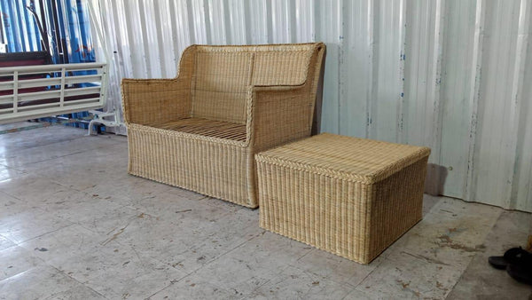 IRA 2 Seater Wooden Sofa Set for Living Room – Natural Color, Handwoven Rattan, Comfortable Seating, Fine Wicker Furniture, Ideal for Home Décor