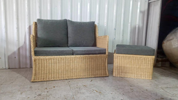 IRA 2 Seater Wooden Sofa Set for Living Room – Natural Color, Handwoven Rattan, Comfortable Seating, Fine Wicker Furniture, Ideal for Home Décor