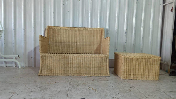 IRA 2 Seater Wooden Sofa Set for Living Room – Natural Color, Handwoven Rattan, Comfortable Seating, Fine Wicker Furniture, Ideal for Home Décor