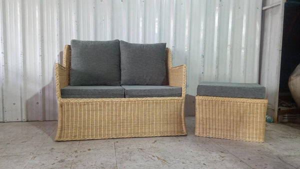 IRA 2 Seater Wooden Sofa Set for Living Room – Natural Color, Handwoven Rattan, Comfortable Seating, Fine Wicker Furniture, Ideal for Home Décor