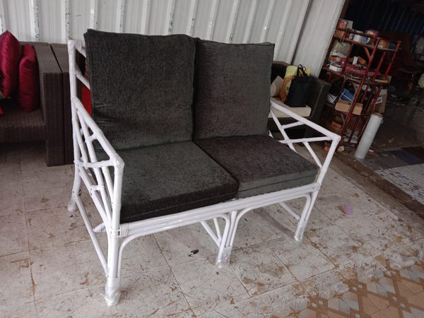 IRA 2 Seater White Retro Sofa – Handwoven Rattan, Wooden Frame, Comfortable Seating for Living Room, Garden, Balcony, and Outdoor Furniture
