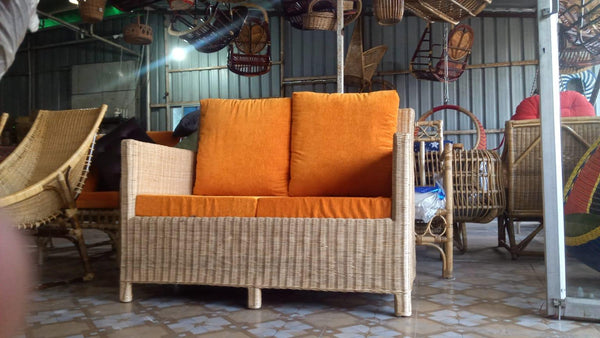 IRA 2 Seater Sofa Set for Balcony & Outdoor Seating - Handwoven Rattan Sofa with Cushions for Living Room, Garden, and Patio