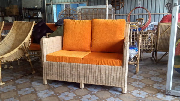 IRA 2 Seater Sofa Set for Balcony & Outdoor Seating - Handwoven Rattan Sofa with Cushions for Living Room, Garden, and Patio