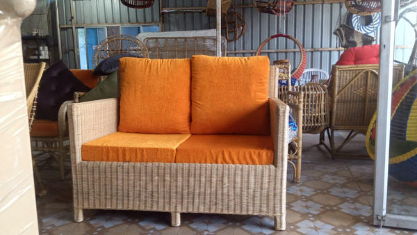 IRA 2 Seater Sofa Set for Balcony & Outdoor Seating - Handwoven Rattan Sofa with Cushions for Living Room, Garden, and Patio