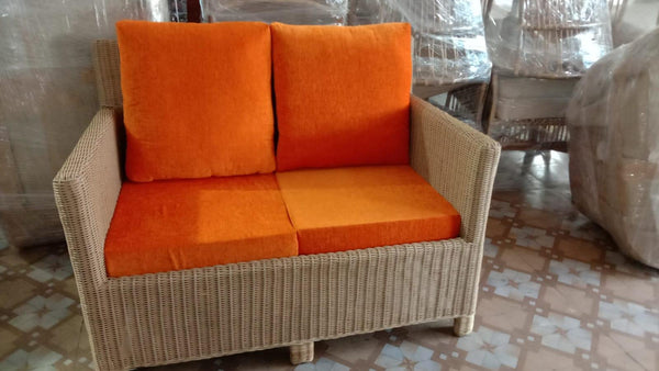 IRA 2 Seater Sofa Set for Balcony & Outdoor Seating - Handwoven Rattan Sofa with Cushions for Living Room, Garden, and Patio