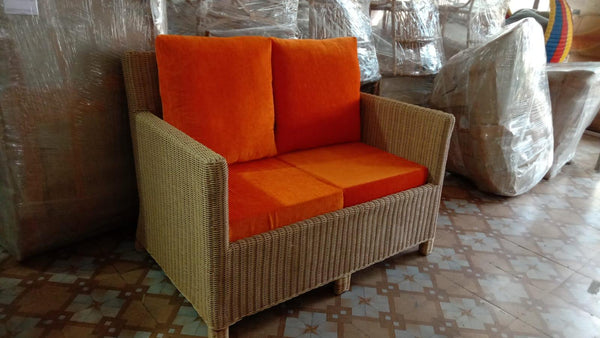 IRA 2 Seater Sofa Set for Balcony & Outdoor Seating - Handwoven Rattan Sofa with Cushions for Living Room, Garden, and Patio