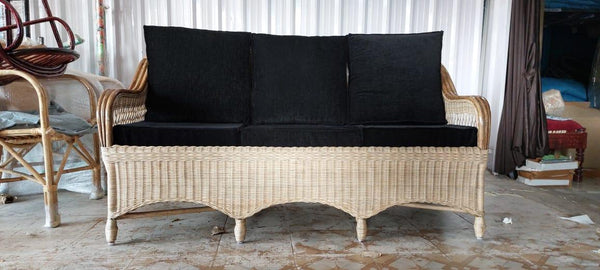 IRA 3-Seater Wicker Natural Sofa Set with Cushions - Handwoven Rattan Sofa for Living Room, Outdoor & Indoor Use, Comfortable Seating with Natural Finish