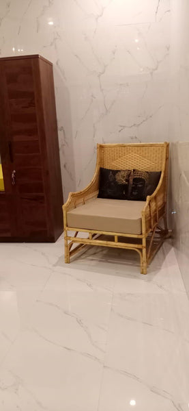 IRA Armchair for Bedrooms & Living Rooms – Comfortable, Modern, and Designer Rattan Accent Chair (Brown Wash)