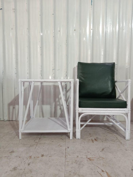 IRA Armchair with Table – White Cane Armchair & Rattan Furniture for Living Room & Outdoor Seating